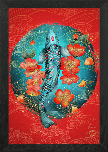 Poster giapponese blu koi - poster,