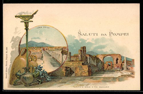 Litografia pompei foro - litografia, pompei,
