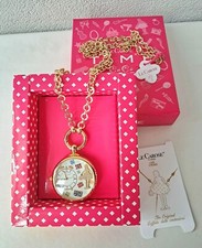COLLANA firmata LE CAROSE catena lunga pendente ciondolo charm cipolla/orologio