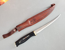 NORMARK FISKARS COLTELLO FILETTO PESCE INOX 1967 FODERO PELLE LAMA 6,25" VINTAGE
