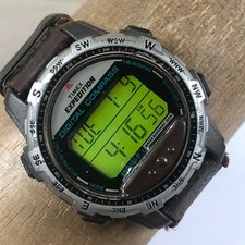 Orologio digitale vintage Timex Expedition uomo lunetta bussola digitale pelle 7 3/4"