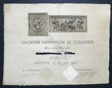 Società Genovese di Scherma - Attestato Gara di Spada e Sciabola - 1896
