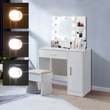 Tavolo da trucco cosmetico toilette make-up specchio con LED bianco con armadio