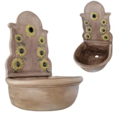 Fontana in Terracotta a parete muro sospesa 2  decorata girasoli a mano toscana