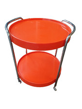 Carrello Da Bar Vintage Anni '70 Tavolino Space Age Arancione CROMO Raro