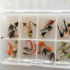 Mosca Pesca Mosche Ninfa Perlina Testa Selezione 32 Fornito Con Gratis Box #341