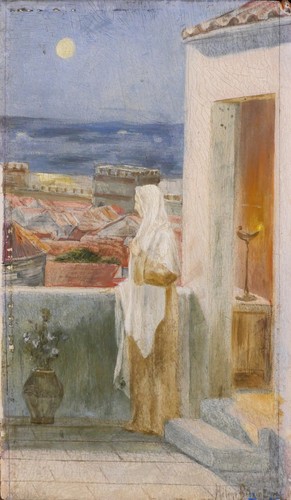 Quadro antico donna notte luna - quadro,