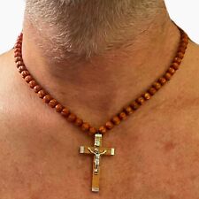 Collana con croce rosario da uomo catenina lunga regolabile surf di legno donna