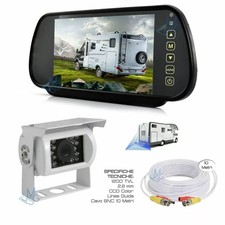 Specchietto Retrovisore 7" Telecamera Retrocamera 18 LED HD per Camper Auto