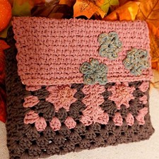 Borsa Borsetta Pochette Clutch Copertina Custodia Cotone 25x20Cm Uncinetto      