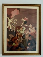 Fiorenzo Faorzi - Litografia a mano Pinocchio firmata e incorniciata fine anni '30 RARA