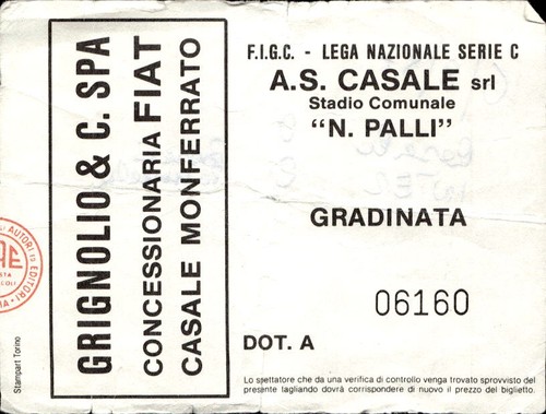 Biglietto calcio casale - biglietto, a.s.
