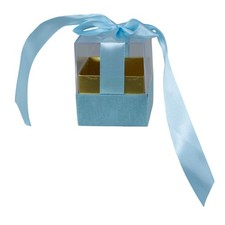 6X Scatolina plexiglass portaconfetti 6x6x6 cm FIOCCO CELESTE bomboniera 1CJA