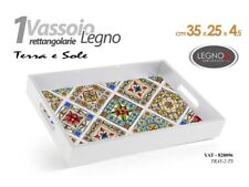 VASSOIO LEGNO DECORATO GICOS TERRA E SOLE CM 35X25 RETTANGOLARE BIANCO