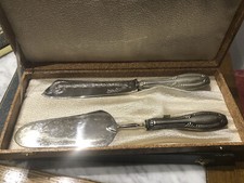 Paletta e coltello da dolce con manico in argento 800 nella scatola originale