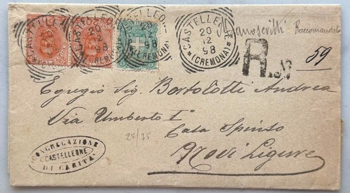 Italia 1898 raccomandata 20 - italia, c.20
