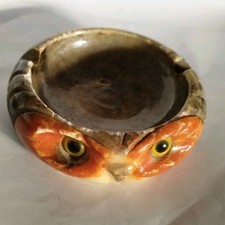 ?Portacenere?Vintage Alabastro Lavorato A Mamo Italy Occhi Gufo Posacenere 