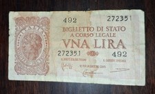 BANCONOTA  UNA 1 LIRA 1944 ITALIA BIGLIETTO DI STATO A CORSO LEGALE