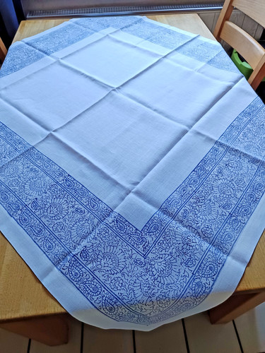 Tovaglia stampa blu lino - , fine