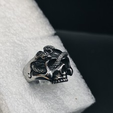 ANELLO ACCIAIO INOX TESCHIO SERPENTE ROCK GOTH BIKER TG 11 DI 20,6