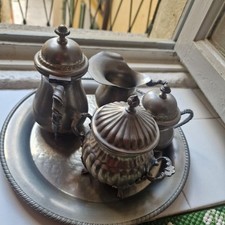 Servizio da Tè in PELTRO BATTUTO A MANO vintage originale