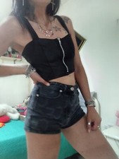 crop top abbigliamento donna nero effetto eco pelle tg s m