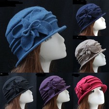 Cappello feltro fiori donna cloche elegante vintage donna lana secchiello cappelli inverno