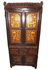 Mobile libreria credenza cinese epoca XIX secolo intagliata e dorata