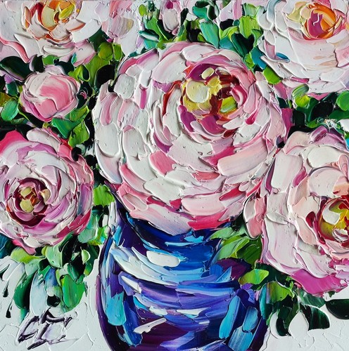 Original oil painting rose - oil,