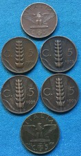 REGNO D'ITALIA LOTTO 6 MONETE 5 CENTESIMI 1924-25-26-29-38-42