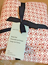 Set lenzuola West Elm Eloise King nuovo con etichetta rosso scuro motivo stampa Scandi