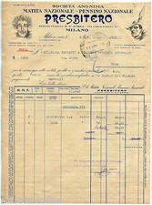 MILANO, FATTURA PRESBITERO, MATITA E PENNINO NAZIONALE, 1935        m