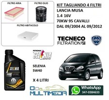 KIT TAGLIANDO E  4 LT OLIO SELENIA 5W40 LANCIA MUSA 1.4 BENZINA 95 CV 70KW