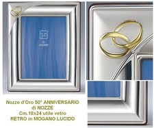CORNICE NOZZE D'ORO 50° ANNIVERSARIO Cm.13x18 LASTRA in ARGENTO 925% LEGNO 819/3