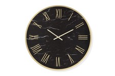 Orologio moderno tondo in gres Kerlite effetto marmo nero e dettagli in oro coll