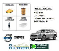 KIT TAGLIANDO FILTRI VOLVO V60 II D4 2.0 DIESEL 140KW 190 CAVALLI