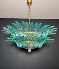 Lampadario/soffitto Murano Palmette Originale,due Livelli,82 Vetro Turchese