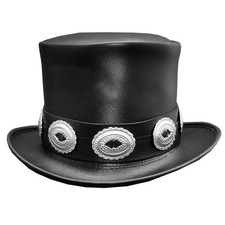 Cappello superiore in pelle dondolo nero stile slash con fascia conchiglia gotico steampunk