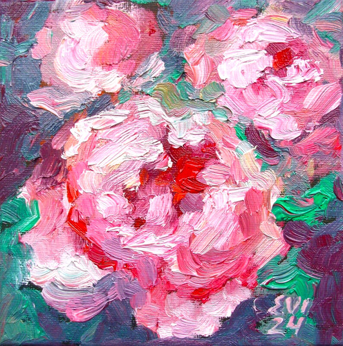 Peonie rosa dipinto olio