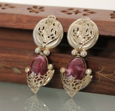 Orecchini etnici vintage in ottone con chiusura a clip