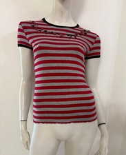 DENNY ROSE Maglia T-shirt rossa grigia fantasia righe dettaglio stampa Tg M