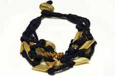 Collana Vintage 1992 Fendi Corda Nera Placcata Oro Pasta Charm