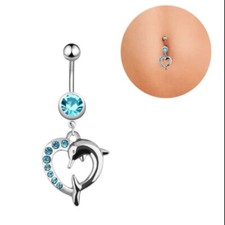 Piercing ombelico in acciaio Curvo banana ciondolo delfini cuore zirconi  donna