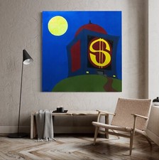 Quadro Deposito Zio Paperone luna piena Dipinto A Mano Su Tela 80x80cm