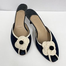 Scarpe Chanel Rafia Camelia tacco a gattino nero tela logo CC nero e beige 39 9