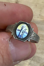 Magnifico anello dell'800 in argento con micro-dipinto di Sant'Antonio (smalto)