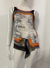 PIANURASTUDIO Top nero bianco arancione fantasia mappa Tg IT 42