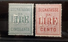1884 REGNO FRANCOBOLLI SEGNATASSE 50 E 100 LIRE NUOVI LINGUELLATI