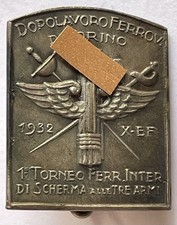 Distintivo OND Ferroviario Torino Torneo di Scherma Tre Armi 1932 Spada Fioetto