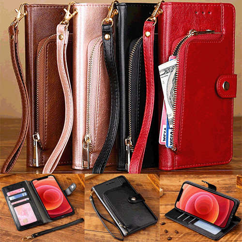 Custodia portafoglio zip pelle